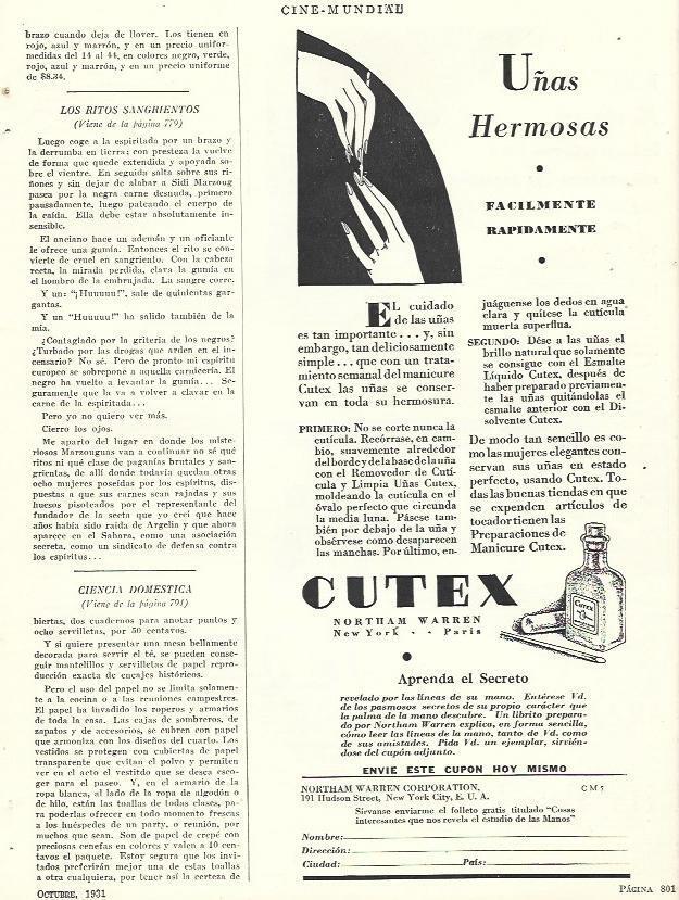 LAMINA 31836: Publicidad de Cutex para uñas