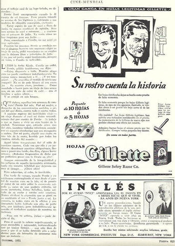 LAMINA 31842: Publicidad de hojas Gillette y de clases de ingles