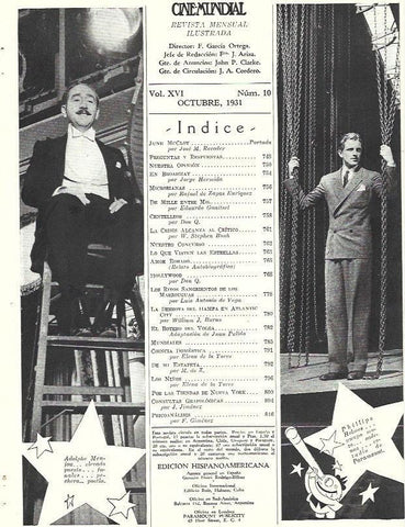LAMINA 31812: Indice de la revista Cine-Mundial de octubre de 1931