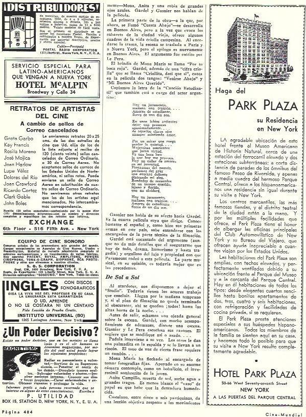 LAMINA 31806: Publicidad de Hotel Park Plaza de New York
