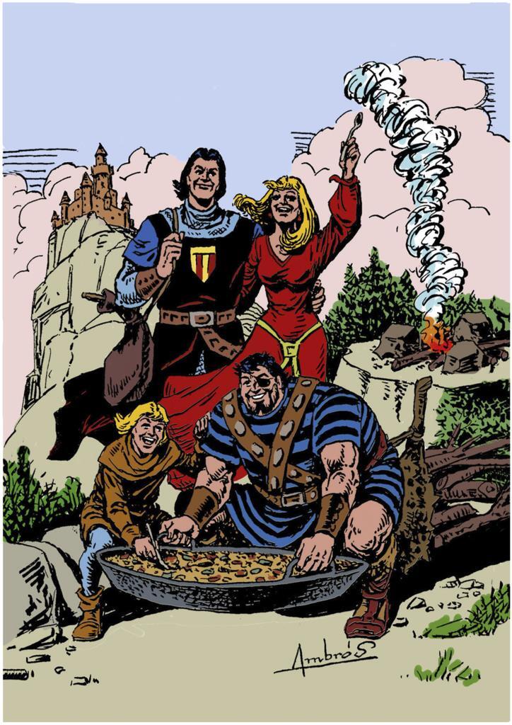 Poster DIN 4 numero 0802: El Capitan Trueno y sus amigos de comida campestre