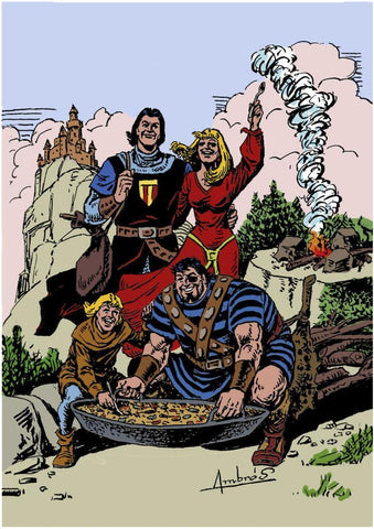 Poster DIN 4 numero 0802: El Capitan Trueno y sus amigos de comida campestre