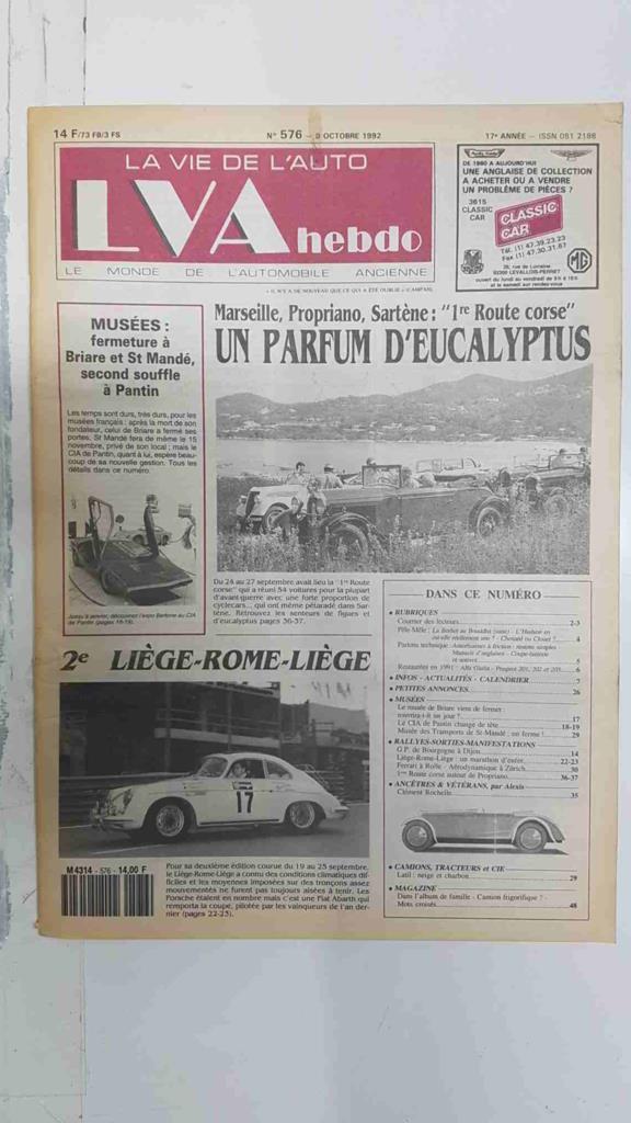 Revista, Magazine: La Vie de l'Auto LVA Hebdo num 576, 8 octobre 1992 - 1e Route corse autour de Propiano