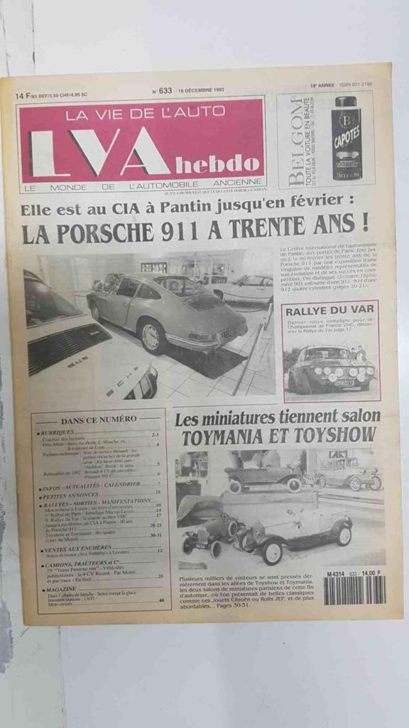 Revista, Magazine: La Vie de l'Auto LVA Hebdo num 633, 16 décembre 1993 - La Porsche 911 a trente ans