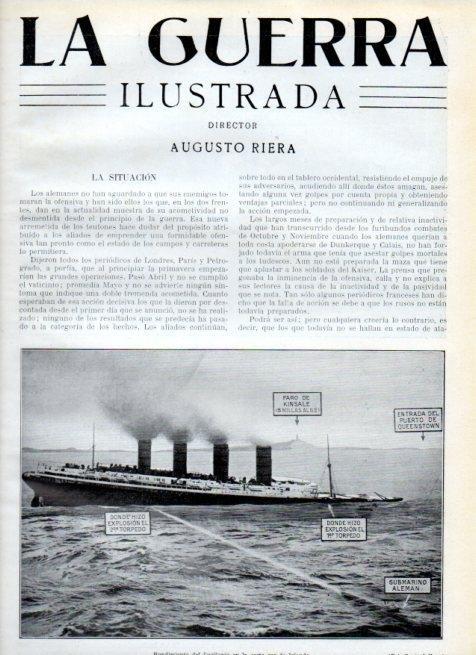 LAMINA V18059: Hundimiento del Lusitania en la costa sur de Irlanda