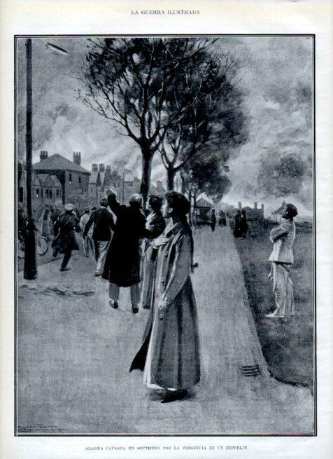 LAMINA V18087: Alarma en Southend por la presencia de un Zeppelin