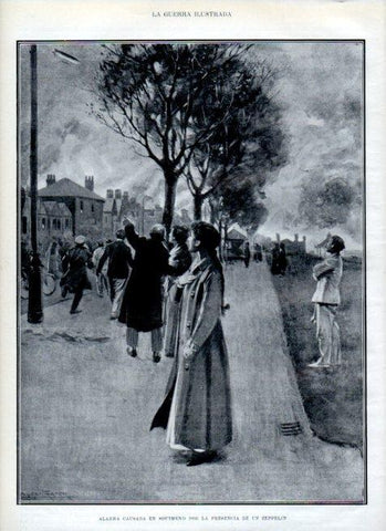 LAMINA V18087: Alarma en Southend por la presencia de un Zeppelin