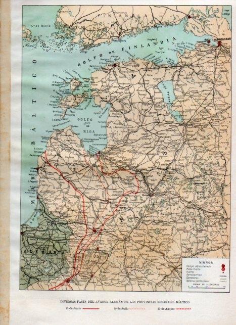 LAMINA V18133: Mapa de las fases del avance aleman en las provincias rusas del Baltico