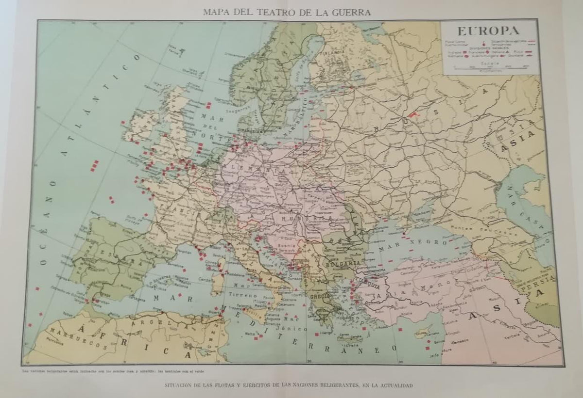 LAMINA V18160: Mapa de Europa de los paises en guerra