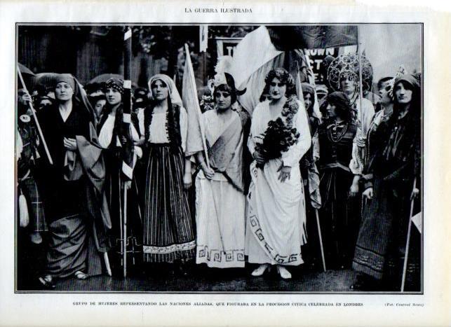 LAMINA V18124: Grupo de mujeres representando las naciones aliadas