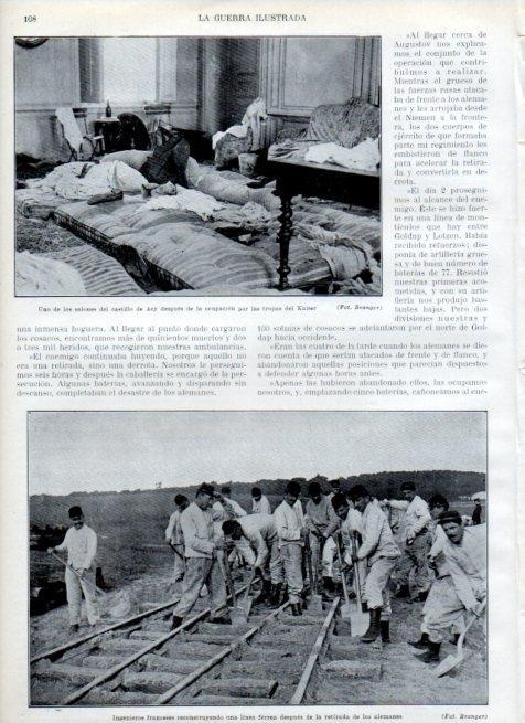 LAMINA V17911: Ingenieros franceses reconstruyendo una linea ferrea