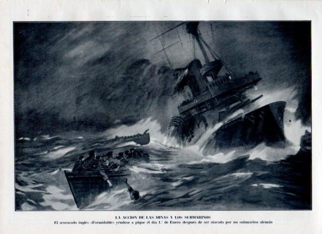 LAMINA V17983: Acorazado Formidable hundiendose el 1 de enero