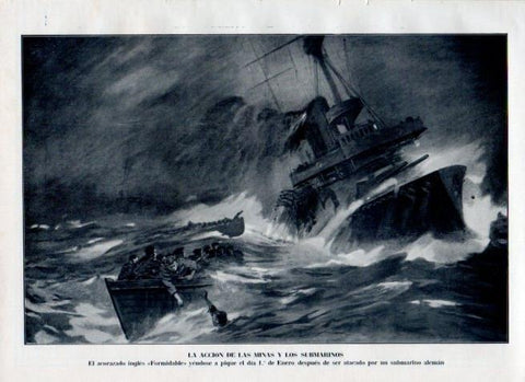 LAMINA V17983: Acorazado Formidable hundiendose el 1 de enero