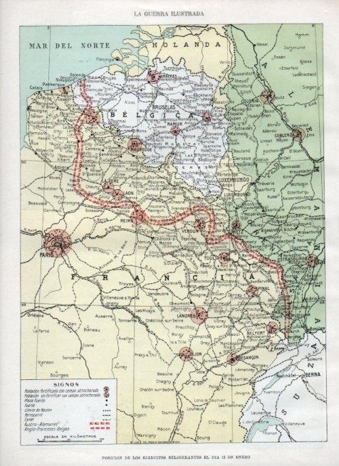 LAMINA V17966: Mapa de la posicion de los ejercitos beligerantes el 12 de enero