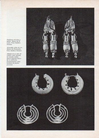LAMINA V18556: Pendientes de plata y ambar, Museo de El Cairo