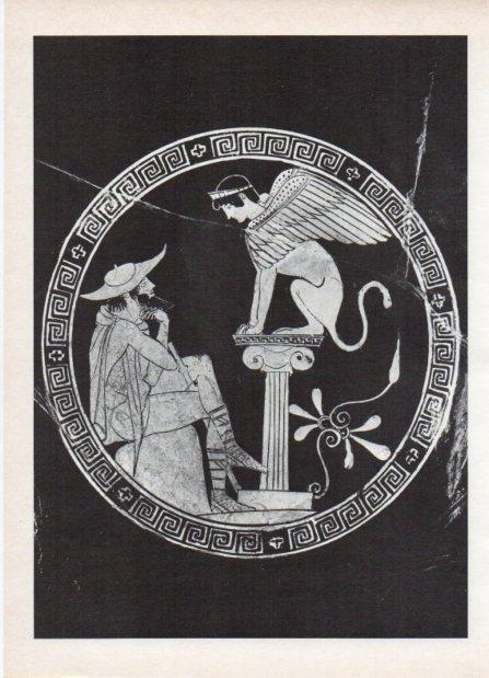 LAMINA V18577: Vaso atico que representa a Edipo y la Esfinge