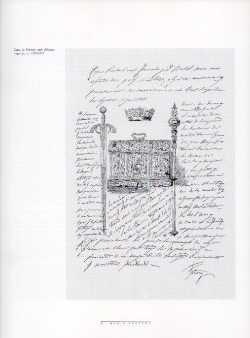 LAMINA V18476: Carta de Fortuny amb dibuixos originals 1870-1872