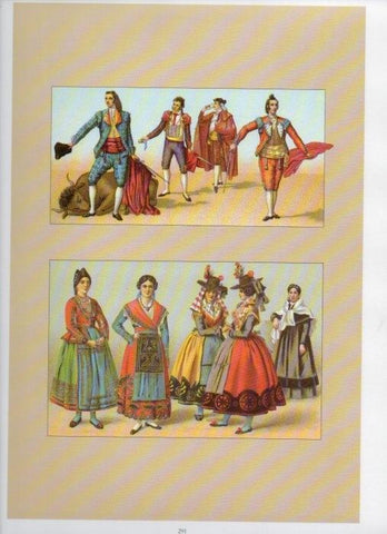 LAMINA V18449: Traditional costumes of the 1880s. Spain. Bullfighters and ladies
