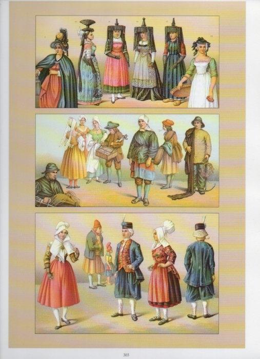 LAMINA V18455: Traditional costumes of the 1880s. France. Bourbonnais, bourg and the saone