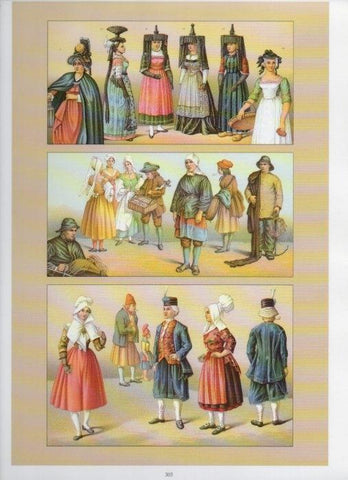 LAMINA V18455: Traditional costumes of the 1880s. France. Bourbonnais, bourg and the saone