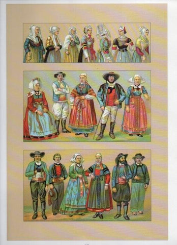 LAMINA V18457: Traditional costumes of the 1880s. France. Brittany a separate tradition
