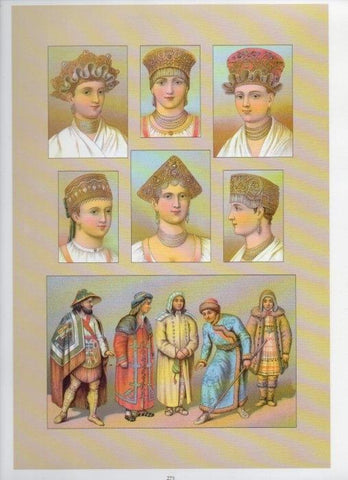 LAMINA V18440: Traditional costumes of the 1880s. Russia. Slaves and siberians