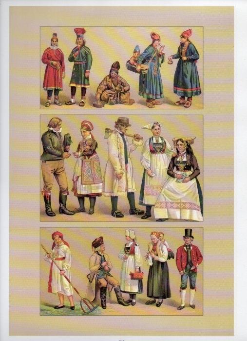 LAMINA V18426: Traditional costumes of the 1880s. Scandinavia I