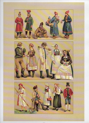 LAMINA V18426: Traditional costumes of the 1880s. Scandinavia I