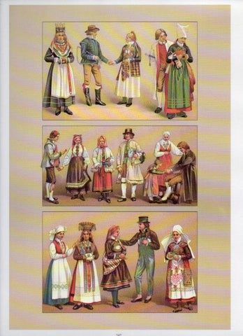 LAMINA V18427: Traditional costumes of the 1880s. Scandinavia II