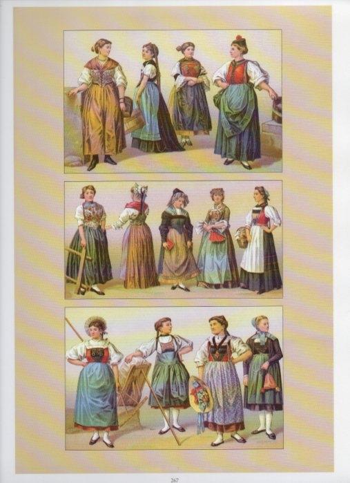 LAMINA V18437: Traditional costumes of the 1880s. Switzerland. Regional variations
