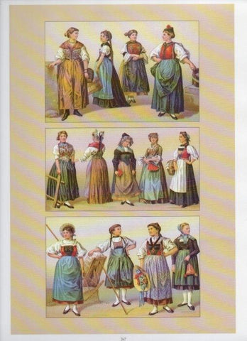 LAMINA V18437: Traditional costumes of the 1880s. Switzerland. Regional variations