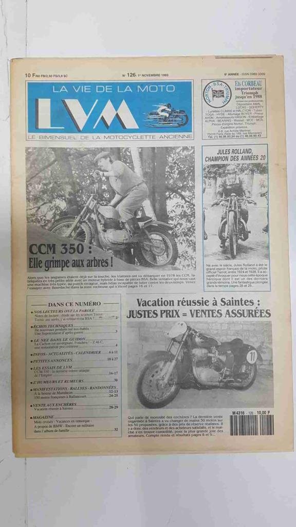 La vie de la moto  LVM numero 126, 1er novembre 1993 - CCM 350 Elle grimpe aux arbres