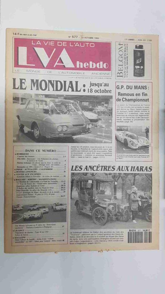 Revista, Magazine: La Vie de l'Auto LVA Hebdo num 577, 15 octobre 1992 - Le mondial jusqu'au 18 octobre
