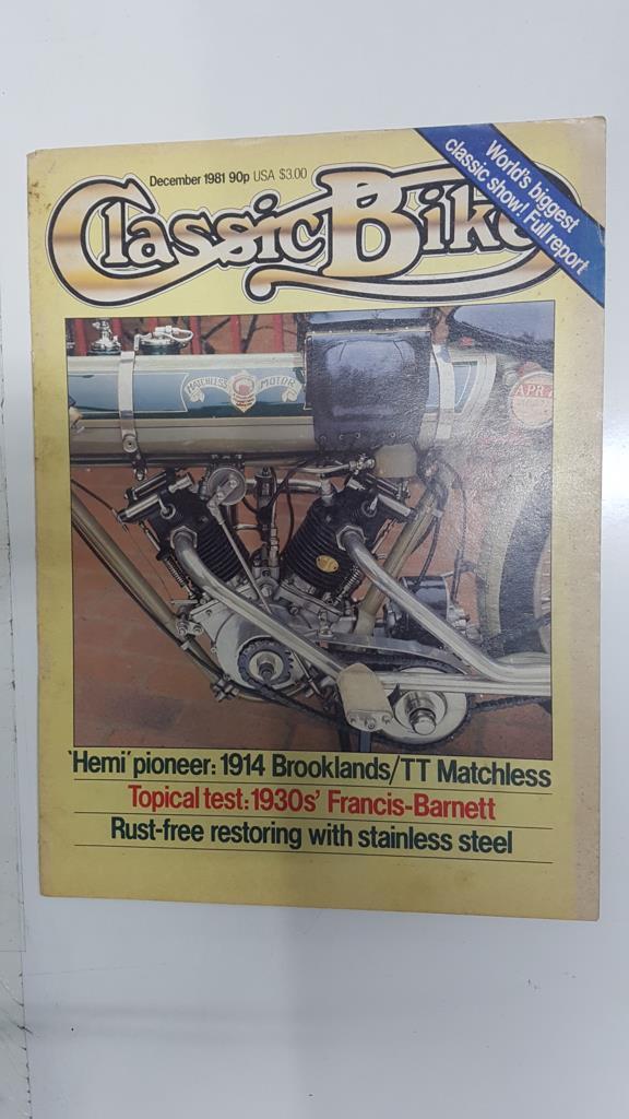 Revista: Classic Bike num 23, december 1981 - Hemi pioneer 1914 Brooklands TT Matchless