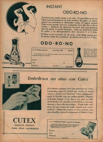 LAMINA V19762: Publicidad Odo-ro-no y Cutex esmalte uñas