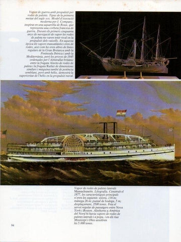 LAMINA V19657: Museu Maritim de Barcelona. Litografia vapor de rodes de paletes Massachusetts