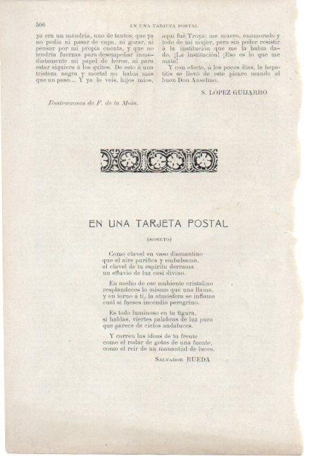 LAMINA V19684: Soneto En una tarjeta postal de Salvador Rueda