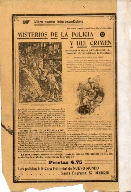 LAMINA V19699: Publicidad libro misterios de la policia y del crimen