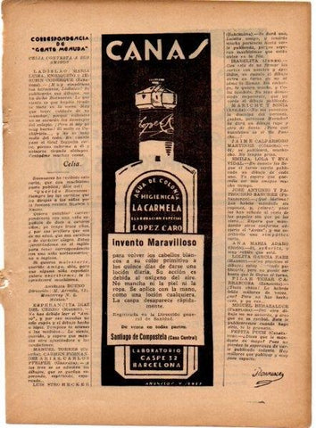 LAMINA V19704: Publicidad La Carmela agua de colonia higienica