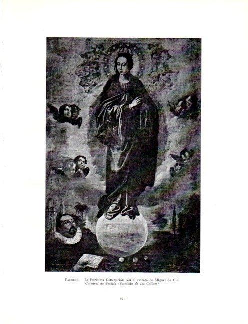 LAMINA V19131: La Purisima Concepcion con el retrato de Miguel de Cid por Pacheco