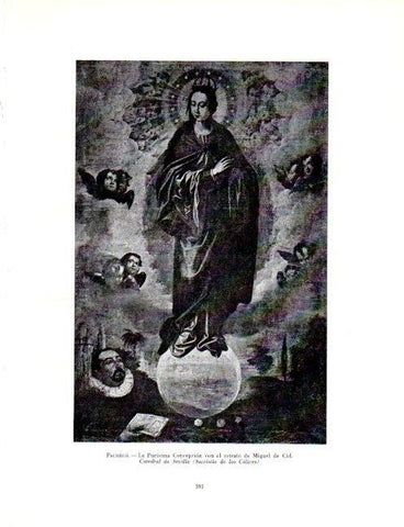 LAMINA V19131: La Purisima Concepcion con el retrato de Miguel de Cid por Pacheco