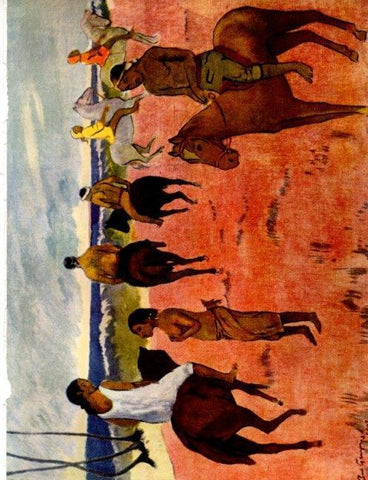 LAMINA V19090: Hombres y mujeres a caballo en la playa por Gauguin