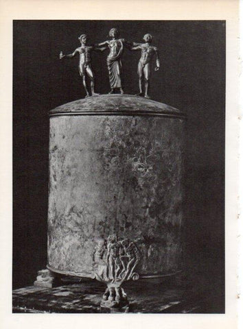 LAMINA V19276: Recipiente de bronce con inscripcion arte etrusco