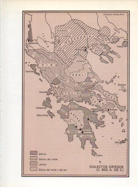 LAMINA V19175: Mapa dialectos griegos c 600 antes de Cristo
