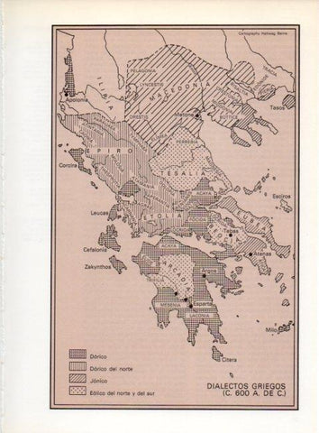LAMINA V19175: Mapa dialectos griegos c 600 antes de Cristo
