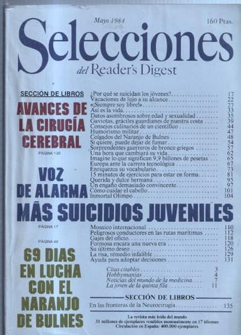 Selecciones del Readers Digest: 1984 mayo: Inmortal olimpo, Hobbymanias, Mas suicidios juveniles