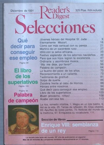 Selecciones del Readers Digest: 1991 Diciembre: Hospital St. Jude-Enrique VIII-Mozart