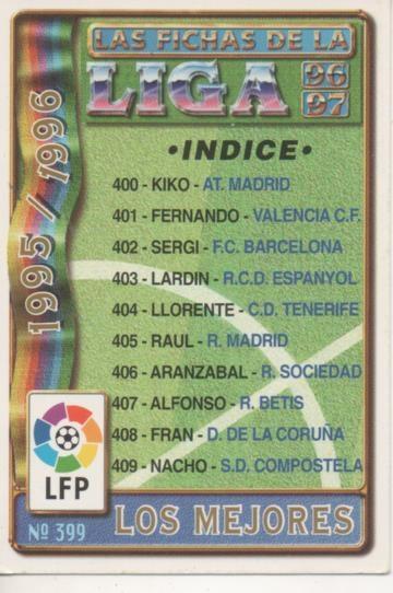 Cromo E003727: Trading Card. Las Fichas de la Liga 96-97. nº 399 Los Mejores 