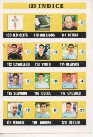 Cromo E003908: Trading Card. Las Fichas de la Liga 2003. nº 133 Indice