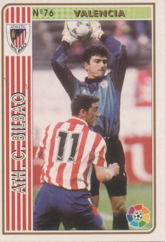 Cromo E003508: Trading Card. Las Fichas de la Liga 94-95. nº 76 Valencia, Ath.C. Bilbao